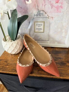 Valentino Patent Pointed Rockstud Flats in Coral